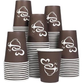 100 Count 12 oz Paper Coffee Cups, Disposable Drinking Cups for Hot or Cold Beverage, 12 ounce Brown Coffee Cups for Party, Business, Travel, Picnic