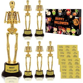 TWOWYHI 6Pcs Halloween Best Costume Skeleton Trophy for Halloween Contest Awards Installable 9.25 Inch Large Plastic Gold Skeleton Trophies Novelty Halloween Trophy for Adults Costume DIY Games