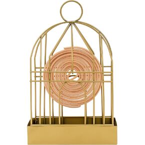 Portable Mosquito Coil Holder Hanging Incense Burner Holder Metal Mosquito Coil Stand Indoor Decorative Spiral Incense Coil Holder with Handle for Outdoor Use (Gold Birdcage) Summer Gift