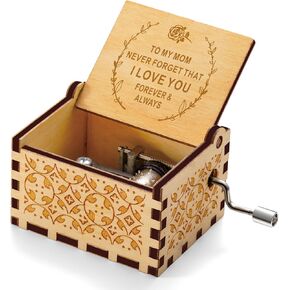 Gifts for Mom from Daughter, Mom Gifts from Son, Personalized Mothers Day Birthday Gifts for Mother, Sentimental Engraved I Love You Wooden Music Box