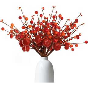 Mini Pumpkin Pick with Lifelike Berries | 11-Inch | Thanksgiving Picks for Wreaths & Garlands | Autumn Accents | Fall Collection | Home & Office Decor (Set of 8)