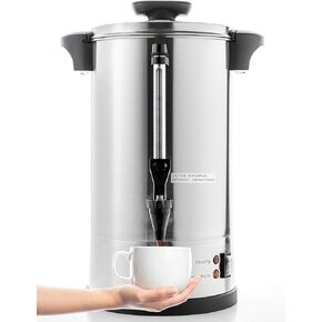 SYBO 2024 UPGRADE SR-CP-50B Commercial Grade Stainless Steel Percolate Coffee Maker Hot Water Urn for Catering, 50-Cup 8L, Silver