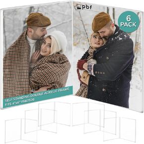 4x6 Clear Acrylic Self Standing Double Picture Frame 4x6 or 6x4 Acrylic Photo Frame (6 Pack)