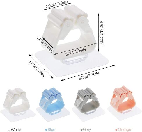 LZYMSZ 8 قطع حامل مكنسة الممسحة، رف تخزين مثبت على الحائط وقابل لإعادة الاستخدام ذاتي اللصق، 4 ألوان بدون حامل مكنسة الحفر للمطبخ والحمام والحديقة وباب الغسيل وخزانة الملابس والمرآب والمرحاض in Kuwait