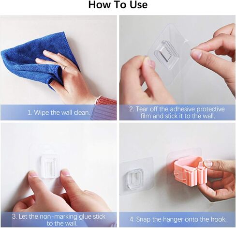 LZYMSZ 8 قطع حامل مكنسة الممسحة، رف تخزين مثبت على الحائط وقابل لإعادة الاستخدام ذاتي اللصق، 4 ألوان بدون حامل مكنسة الحفر للمطبخ والحمام والحديقة وباب الغسيل وخزانة الملابس والمرآب والمرحاض in Kuwait