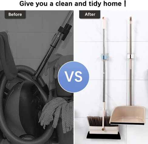 LZYMSZ 8 قطع حامل مكنسة الممسحة، رف تخزين مثبت على الحائط وقابل لإعادة الاستخدام ذاتي اللصق، 4 ألوان بدون حامل مكنسة الحفر للمطبخ والحمام والحديقة وباب الغسيل وخزانة الملابس والمرآب والمرحاض in Kuwait