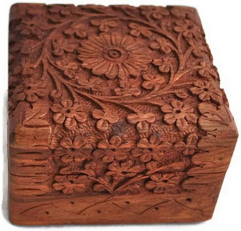 صندوق مجوهرات خشبي صغير فاخر بتصميم زهور - صندوق حلية للسيدات - حقيبة تخزين مجوهرات - مظهر عتيق - مصنوع يدويًا بشكل تقليدي - إكسسوارات ديكور منزلي - هدية مثالية للنساء والفتيات، Style6 in Kuwait