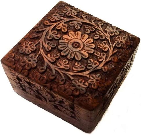 صندوق مجوهرات خشبي صغير فاخر بتصميم زهور - صندوق حلية للسيدات - حقيبة تخزين مجوهرات - مظهر عتيق - مصنوع يدويًا بشكل تقليدي - إكسسوارات ديكور منزلي - هدية مثالية للنساء والفتيات، Style6 in Kuwait
