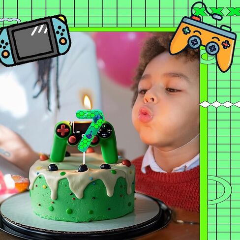 9th Birthday Candles Green Gamepad Pattern Number 9 Birthday Party for Baby Girl Boy Birthday Cake Topper Graduation Celebration Anniversary Game Party Decorations Game Controller Theme in Saudi Arabia
