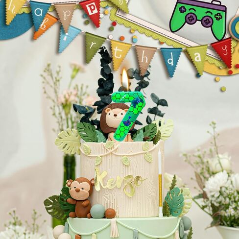 9th Birthday Candles Green Gamepad Pattern Number 9 Birthday Party for Baby Girl Boy Birthday Cake Topper Graduation Celebration Anniversary Game Party Decorations Game Controller Theme in Saudi Arabia