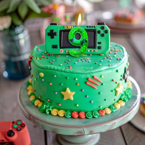 9th Birthday Candles Green Gamepad Pattern Number 9 Birthday Party for Baby Girl Boy Birthday Cake Topper Graduation Celebration Anniversary Game Party Decorations Game Controller Theme in Saudi Arabia