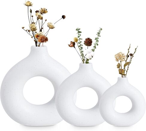 Bdor Ceramic Vase, Flower Vase Set of 3, Hollow Round Matte Vase for Room Decor, Modern Farmhouse Home DéCor Accents, Living Room Decor, Book Shelf, Mantel and Minimalism Dining Coffee Table Decor. in Saudi Arabia