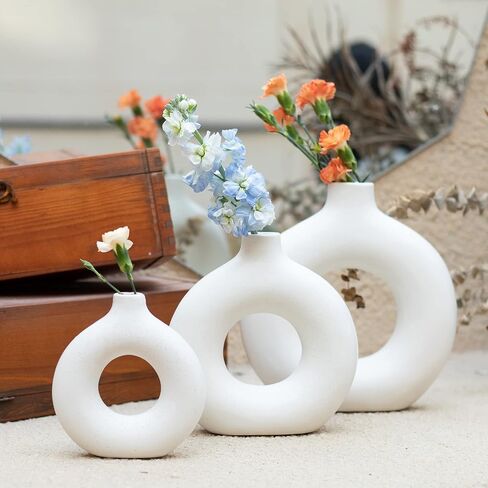 Bdor Ceramic Vase, Flower Vase Set of 3, Hollow Round Matte Vase for Room Decor, Modern Farmhouse Home DéCor Accents, Living Room Decor, Book Shelf, Mantel and Minimalism Dining Coffee Table Decor. in Saudi Arabia
