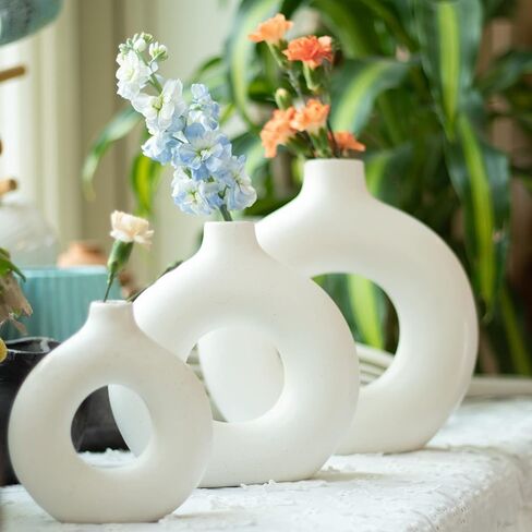 Bdor Ceramic Vase, Flower Vase Set of 3, Hollow Round Matte Vase for Room Decor, Modern Farmhouse Home DéCor Accents, Living Room Decor, Book Shelf, Mantel and Minimalism Dining Coffee Table Decor. in Saudi Arabia