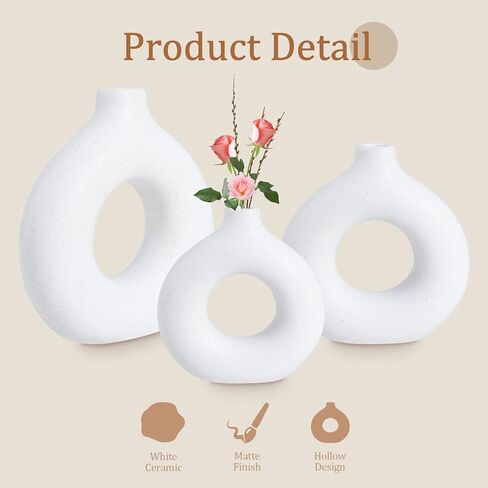 Bdor Ceramic Vase, Flower Vase Set of 3, Hollow Round Matte Vase for Room Decor, Modern Farmhouse Home DéCor Accents, Living Room Decor, Book Shelf, Mantel and Minimalism Dining Coffee Table Decor. in Saudi Arabia
