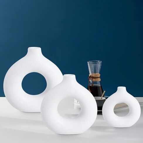 Bdor Ceramic Vase, Flower Vase Set of 3, Hollow Round Matte Vase for Room Decor, Modern Farmhouse Home DéCor Accents, Living Room Decor, Book Shelf, Mantel and Minimalism Dining Coffee Table Decor. in Saudi Arabia