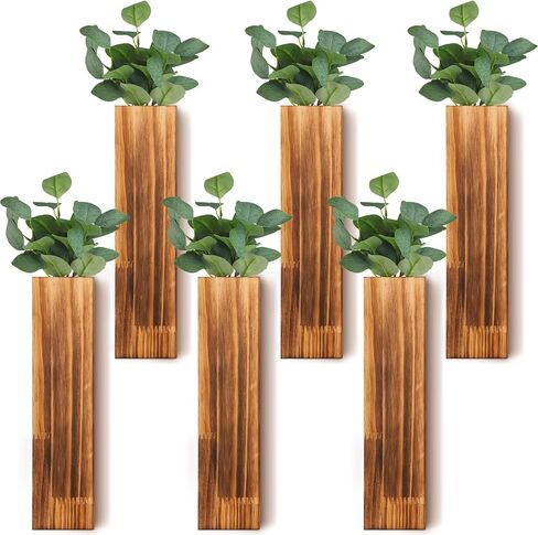 Skylety 6 Pack Wood Wall Planters for Indoor Plants Wooden Hanging Vase Farmhouse Wall Decoration for Bedroom and Living Room for Flowers and Artificial Greenery Plants(Wood Color) in Saudi Arabia