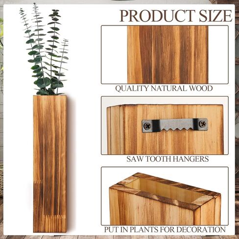 Skylety 6 Pack Wood Wall Planters for Indoor Plants Wooden Hanging Vase Farmhouse Wall Decoration for Bedroom and Living Room for Flowers and Artificial Greenery Plants(Wood Color) in Saudi Arabia
