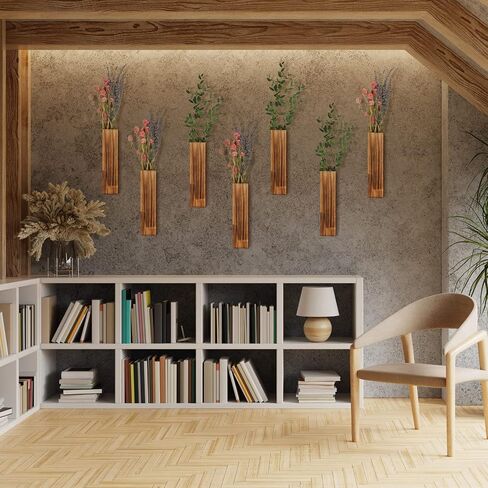 Skylety 6 Pack Wood Wall Planters for Indoor Plants Wooden Hanging Vase Farmhouse Wall Decoration for Bedroom and Living Room for Flowers and Artificial Greenery Plants(Wood Color) in Saudi Arabia