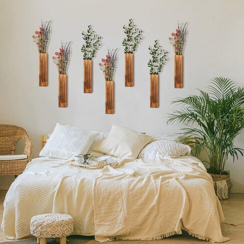 Skylety 6 Pack Wood Wall Planters for Indoor Plants Wooden Hanging Vase Farmhouse Wall Decoration for Bedroom and Living Room for Flowers and Artificial Greenery Plants(Wood Color) in Saudi Arabia