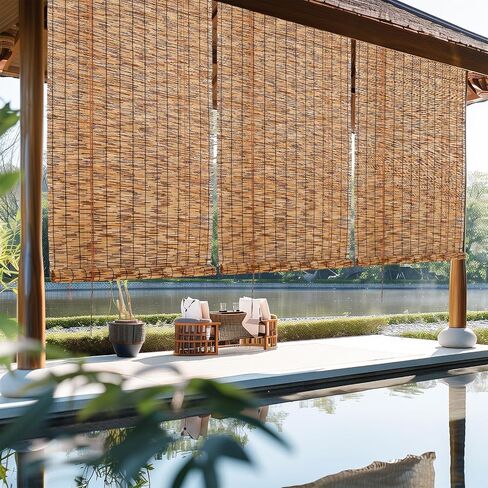 Reed Roller Blinds Shades, Vertical Lifting and Breathable Waterproof Design, Sun Shade and Ventilation, Easy Installation,48" Wx72 H in Kuwait