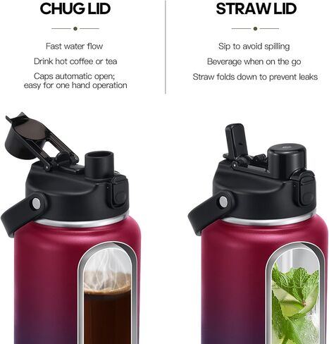 Half Gallon Insulated Water Bottle with 2-in-1 Lid (Chug Lid/Straw Lid), 40/64oz Double Walled Vacuum Stainless Steel Water Bottles, Water Jug with Straw in Saudi Arabia