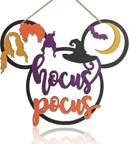 زينة الهالوين لافتة خشبية معلقة على شكل فأر الهالوين - علامة ترحيب Hocus Pocus للباب الأمامي للهالوين ديكور معلق على الحائط للأماكن الداخلية والخارجية لوازم حفلات الهالوين in Kuwait