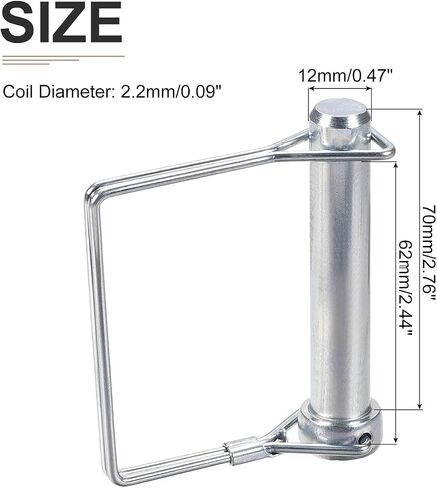 12mm x 65mm (DXL) Shaft Locking Pin - 1Pack - Good for Farm Trailers Lawn - Carbon Steel Square Trailer Coupler Pin - Silver Tone in Saudi Arabia