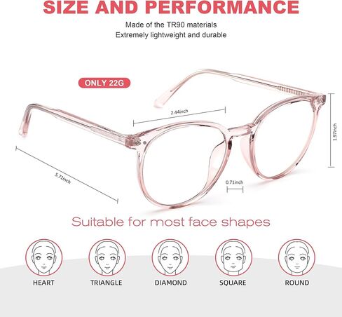 Blue Light Blocking Glasses for Women Men, Round Computer Gaming Eyeglasses Anti Eyestrain & UV Glare RF6213 in Kuwait