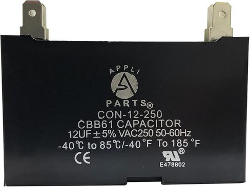 Appli Parts Fan Capacitor 12 mfd (microfarads) uf 250 VAC with 4 Terminal Connections compatible with any brand within the same range of capacitance 2-1/4in Width 7/8in Depth 1-3/4in Height CAP-12-250 in Saudi Arabia