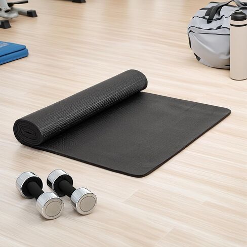 Mind Reader YOGAPVC-BLK All Purpose Extra Thick Yoga Fitness & Exercise Mats with Carrying Strap, High Density Anti-Tear in Kuwait
