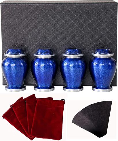 Marble Blue Small Urns for Human Ashes of Female Male | Set of 4 Aesthetic Keepsake Vials with 4 Velvet Carry Bags, A Paper Funnel and Premium Gift Box in Saudi Arabia