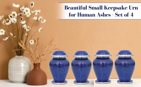 Marble Blue Small Urns for Human Ashes of Female Male | Set of 4 Aesthetic Keepsake Vials with 4 Velvet Carry Bags, A Paper Funnel and Premium Gift Box in Saudi Arabia
