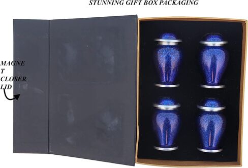 Marble Blue Small Urns for Human Ashes of Female Male | Set of 4 Aesthetic Keepsake Vials with 4 Velvet Carry Bags, A Paper Funnel and Premium Gift Box in Saudi Arabia