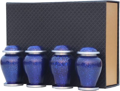 Marble Blue Small Urns for Human Ashes of Female Male | Set of 4 Aesthetic Keepsake Vials with 4 Velvet Carry Bags, A Paper Funnel and Premium Gift Box in Saudi Arabia