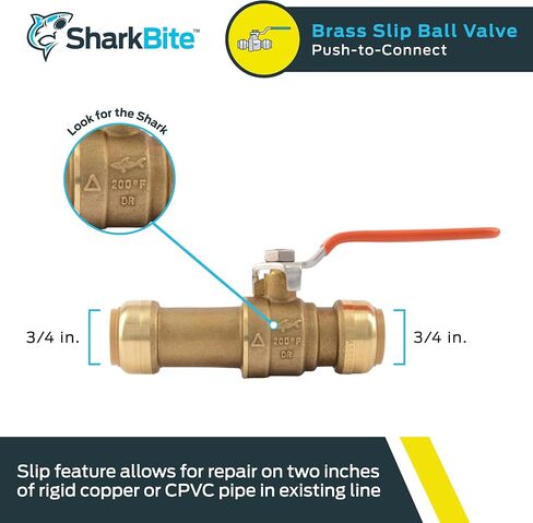 SharkBite 3/4 Inch Slip Ball Valve, Push to Connect Brass Plumbing Fitting, PEX Pipe, Copper, CPVC, PE-RT, HDPE, 24736LF in Saudi Arabia