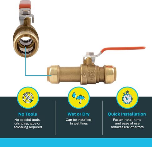 SharkBite 3/4 Inch Slip Ball Valve, Push to Connect Brass Plumbing Fitting, PEX Pipe, Copper, CPVC, PE-RT, HDPE, 24736LF in Saudi Arabia