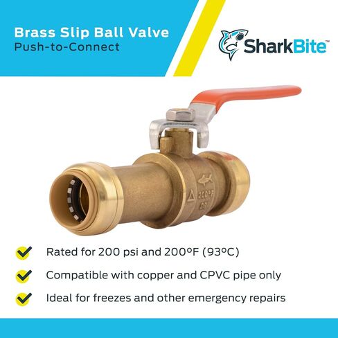 SharkBite 3/4 Inch Slip Ball Valve, Push to Connect Brass Plumbing Fitting, PEX Pipe, Copper, CPVC, PE-RT, HDPE, 24736LF in Saudi Arabia