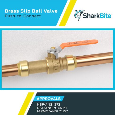 SharkBite 3/4 Inch Slip Ball Valve, Push to Connect Brass Plumbing Fitting, PEX Pipe, Copper, CPVC, PE-RT, HDPE, 24736LF in Saudi Arabia