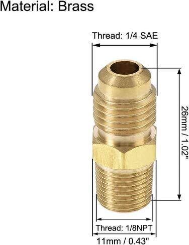 uxcell Brass Pipe fitting, 1/4 SAE Flare to 1/8NPT Male Thread, Tubing Adapter Hose Connector, for Air Conditioner Refrigeration in Saudi Arabia