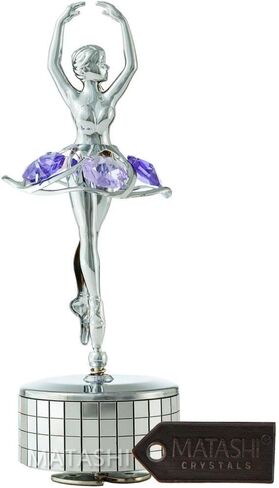 صندوق موسيقى ماتاشي لراقصة الباليه المطلي بالكروم مع كريستالات أرجوانية، ديكور منزلي لغرفة النوم، زينة على سطح الطاولة هدية للزوجة الموسيقية والأم في عيد الأم وعيد الميلاد وعيد الحب (الذاكرة) in Kuwait