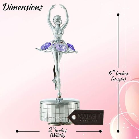 صندوق موسيقى ماتاشي لراقصة الباليه المطلي بالكروم مع كريستالات أرجوانية، ديكور منزلي لغرفة النوم، زينة على سطح الطاولة هدية للزوجة الموسيقية والأم في عيد الأم وعيد الميلاد وعيد الحب (الذاكرة) in Kuwait