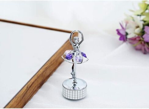 صندوق موسيقى ماتاشي لراقصة الباليه المطلي بالكروم مع كريستالات أرجوانية، ديكور منزلي لغرفة النوم، زينة على سطح الطاولة هدية للزوجة الموسيقية والأم في عيد الأم وعيد الميلاد وعيد الحب (الذاكرة) in Kuwait