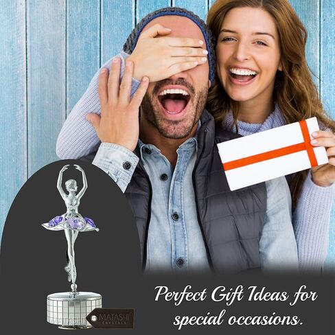 صندوق موسيقى ماتاشي لراقصة الباليه المطلي بالكروم مع كريستالات أرجوانية، ديكور منزلي لغرفة النوم، زينة على سطح الطاولة هدية للزوجة الموسيقية والأم في عيد الأم وعيد الميلاد وعيد الحب (الذاكرة) in Kuwait