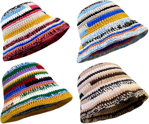 الملونة قبعة بحافة للنساء الرجال محبوك قبعة النسيج شريط نمط مرن قبعة بحافة الشتاء صياد قبعة in Kuwait