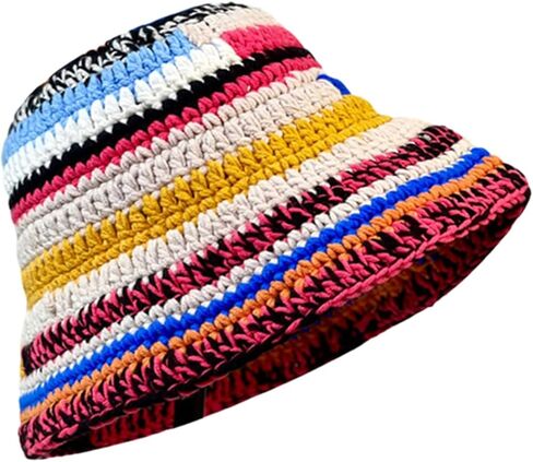 الملونة قبعة بحافة للنساء الرجال محبوك قبعة النسيج شريط نمط مرن قبعة بحافة الشتاء صياد قبعة in Kuwait