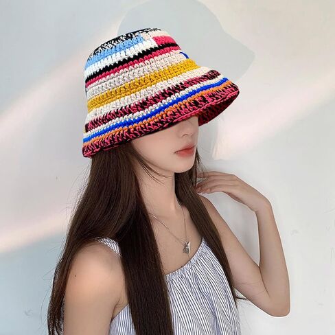 الملونة قبعة بحافة للنساء الرجال محبوك قبعة النسيج شريط نمط مرن قبعة بحافة الشتاء صياد قبعة in Kuwait