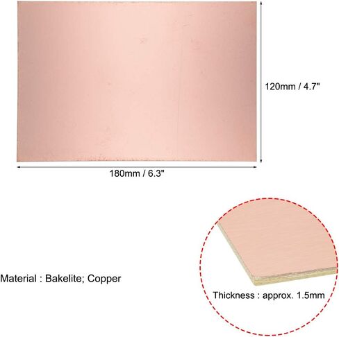 لوحة دوائر PCB من النحاس المغطى بالنحاس من جانب واحد من uxcell، 180 × 120 مم 7.09 × 4.72 بوصة، سمك 1.5 مم لوحة PCB للنماذج الأولية DIY، لوحة الاسم، 20 قطعة in Kuwait