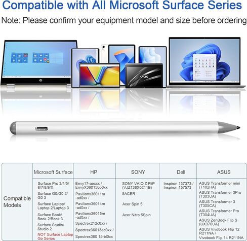 Stylus Pen for Microsoft Surface Pro 9/8/7/6/5/4/3/X, Surface Go/Book/Laptop/Studio, 30mins Fast Charging Magnetic Attachment Surface Pen with Palm Rejection, 4096 Pressure Sensitivity, Smooth Writing in Saudi Arabia