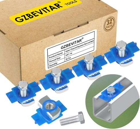 3/8"-16 Nylon Channel Squeeze Nut and Bolt, Strut Channel Cone Nuts, Easy Positioning for American Channel Support Systems, Perfect for Solar Panels Mounting (16) in Kuwait